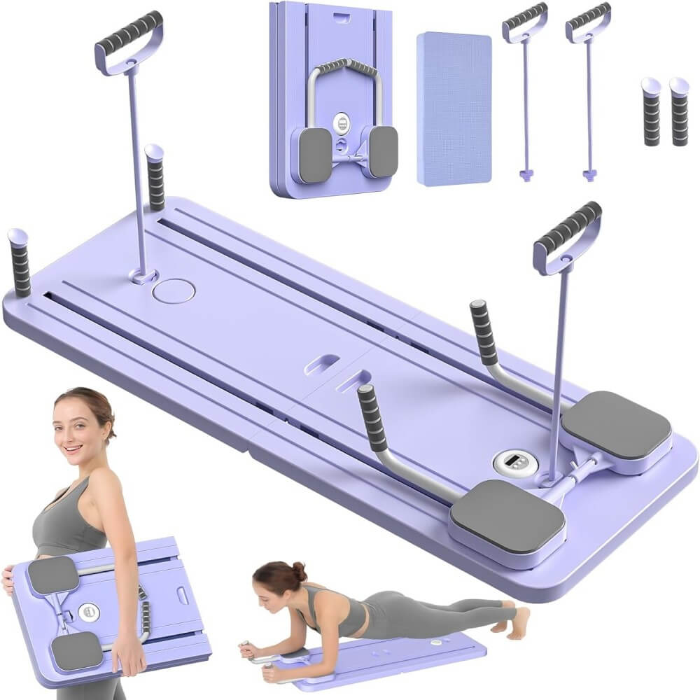 Pilates Reformando Compacto, 4 en 1 Pilates Plegable,La rueda abdominal push-up rebota automáticamente temporizador,Tabla Abdominal Pilates Multifunción para el Hogar y el Gimnasio