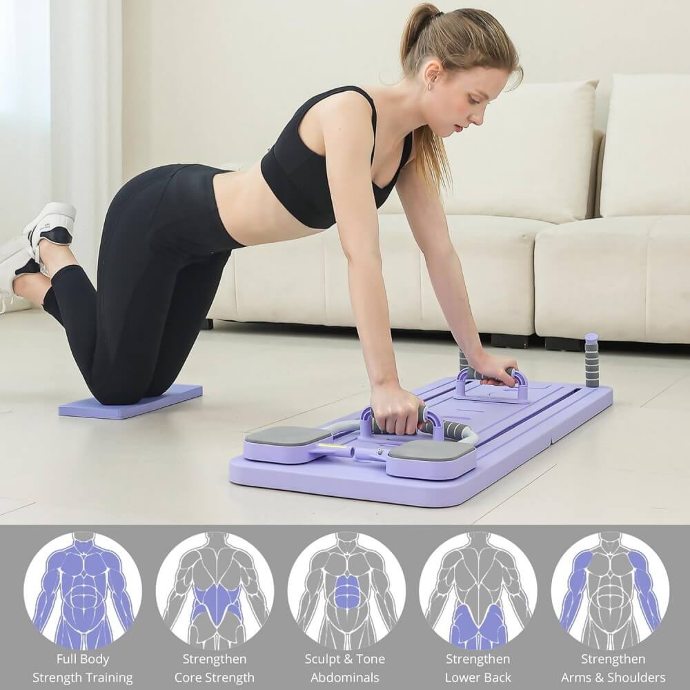 Pilates Reformando Compacto, 4 en 1 Pilates Plegable,La rueda abdominal push-up rebota automáticamente temporizador,Tabla Abdominal Pilates Multifunción para el Hogar y el Gimnasio