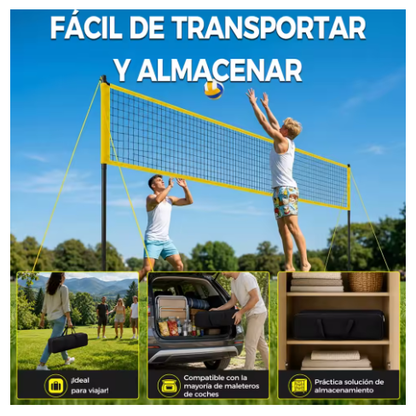 Set de Voleibol Portátil con Red de 9,75 m y Postes Ajustables a 3 Alturas, Incluye Balón, Inflador, Líneas de Campo, Anclajes y Bolsa de Transporte, para Playa y Jardín