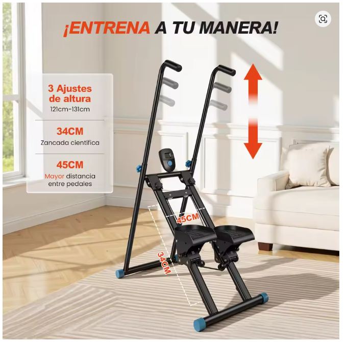 Máquina Escaladora Vertical Plegable para Casa, Stepper de Fitness con 3 Alturas Ajustables, Pedales Antideslizantes, Pantalla Digital y Estructura de Acero, Carga Máxima 150 kg