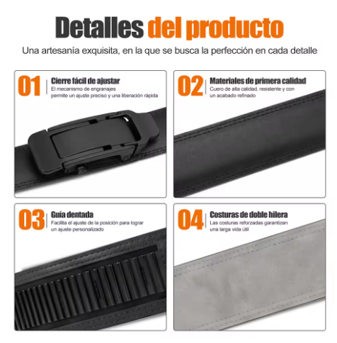Cinturón de Halterofilia de Cuero con Hebilla de Palanca Metálica Ajustable, 27 Posiciones de Ajuste, Soporte Lumbar para Sentadillas, Peso Muerto y Musculación, Negro