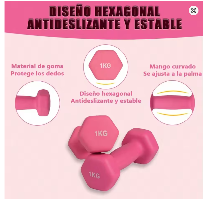 Juego de 2 Mancuernas Hexagonales de Vinilo, Pesas con Núcleo de Hierro y Revestimiento Antideslizante, para Fitness, Musculación y Entrenamiento en Casa, de 1 a 6 kg