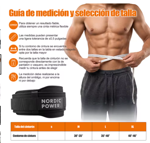 Cinturón de Power de 10 cm, Soporte Lumbar para Levantamiento de Pesas, Hebilla Metálica Autobloqueante y Cierre Ajustable de Velcro, Negro