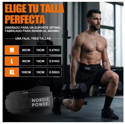 Cinturón de Power de 10 cm, Soporte Lumbar para Levantamiento de Pesas, Hebilla Metálica Autobloqueante y Cierre Ajustable de Velcro, Negro
