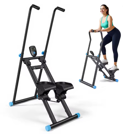 Máquina Escaladora Vertical Plegable para Casa, Stepper de Fitness con 3 Alturas Ajustables, Pedales Antideslizantes, Pantalla Digital y Estructura de Acero, Carga Máxima 150 kg