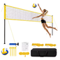 Set de Voleibol Portátil con Red de 9,75 m y Postes Ajustables a 3 Alturas, Incluye Balón, Inflador, Líneas de Campo, Anclajes y Bolsa de Transporte, para Playa y Jardín