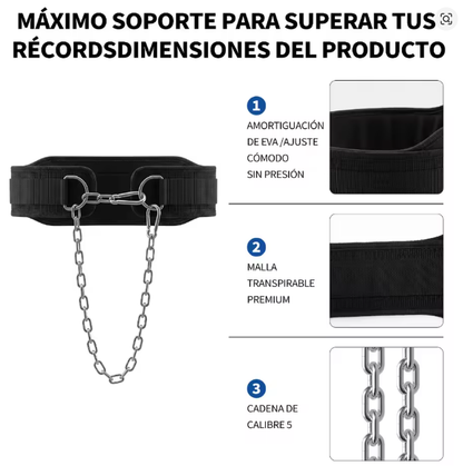 Cinturón de Lastre con Cadena de Acero de 104,5 cm, Acolchado y Ajustable, para Dominadas, Fondos y Entrenamiento de Fuerza, Negro