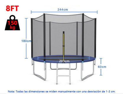 Trampolín al aire libre, trampolines redondos de 6 FT, 8 FT con red de cierre de seguridad, escalera, postes acolchados, trampolín de rebote combinado resistente a la intemperie para niños adultos