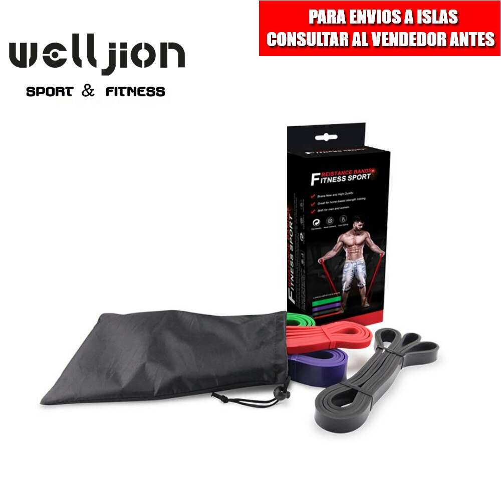 ELASTIC BAND, RESISTANCE, PACK 4 UNITS, WITH GRIP, BAG, FITNESS TRAINING, FREE SHIPPING