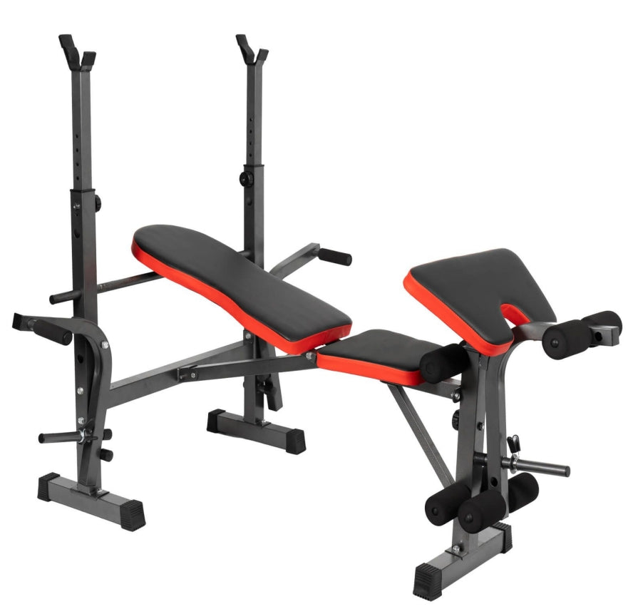 Banco abdominal ajustable y plegable con soporte de pesas - Musculación, Pec Fly, Squat, Barra de polea opcional, Envío desde España